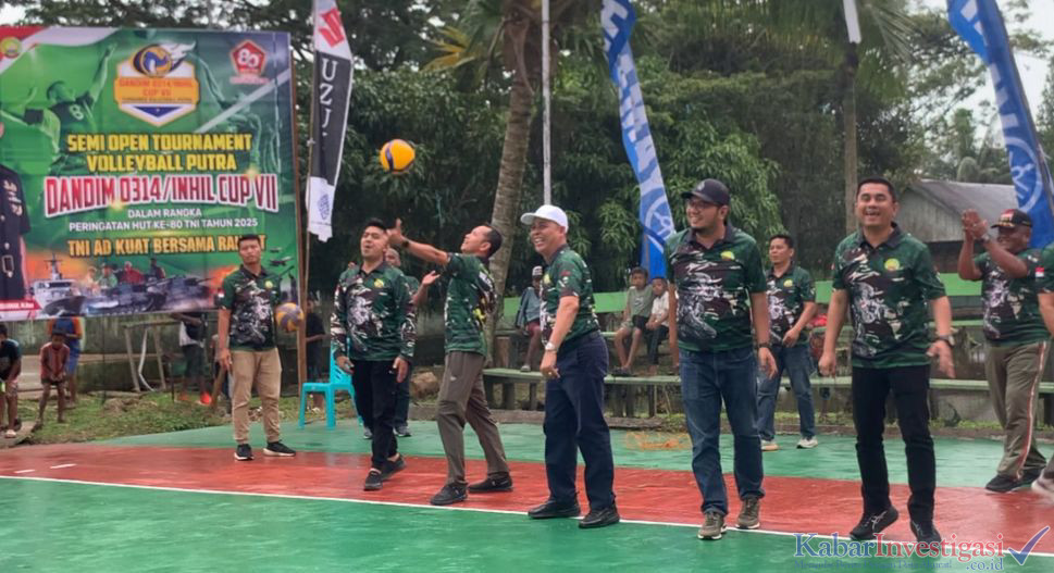 Resmi Dibuka Turnament Vollyball Putra Dandim 0314 Inhil Cup VII Tahun 2025 dalam Rangka HUT Ke-80 TNI