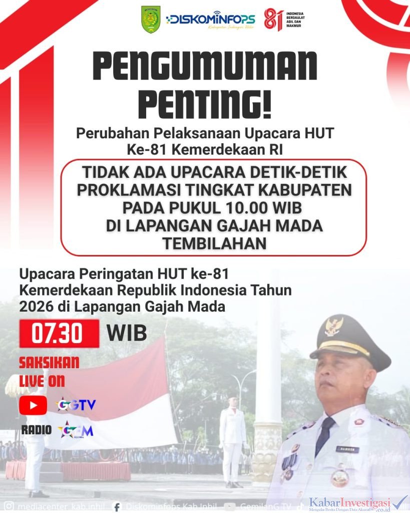 Upacara HUT ke-81 RI di Inhil Digelar Pagi, Tidak Ada Upacara Detik-Detik Proklamasi Pukul 10.00 WIB