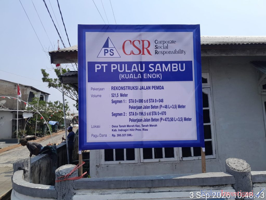 CSR PT Pulau sambu Kuala Enok Bangun Rekonstruksi Jalan Beton 521,5 Meter di Desa Tanah Merah