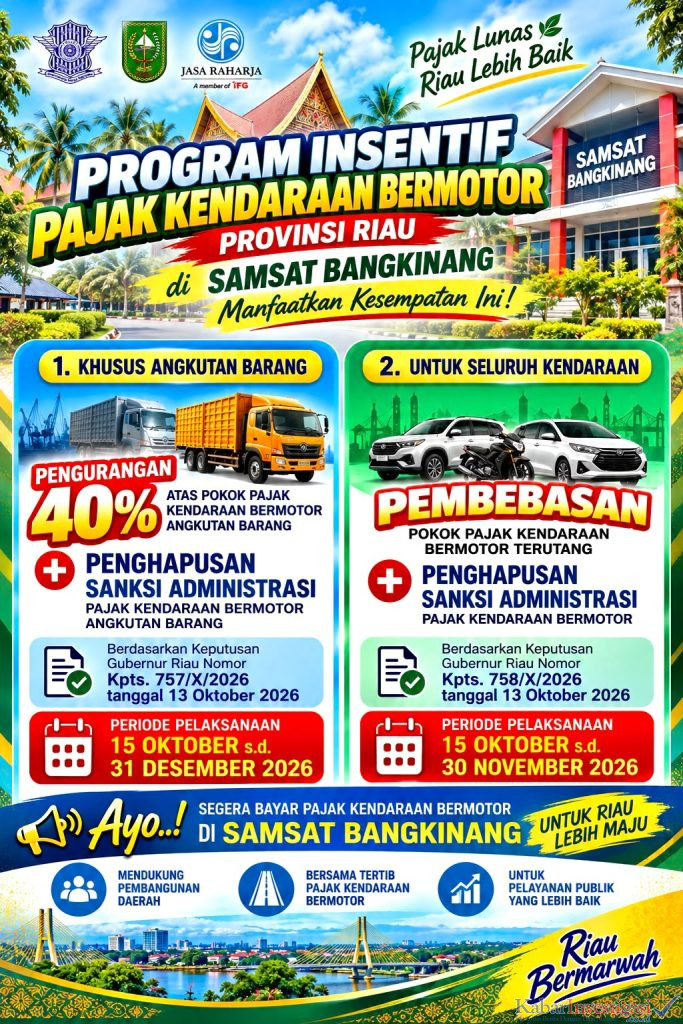 Kabar Baik bagi Warga Kampar ! Pemprov Riau Beri Insentif Pajak Kendaraan, Penghapusan Tunggakan hingga Pengurangan 40 Persen untuk Angkutan Barang