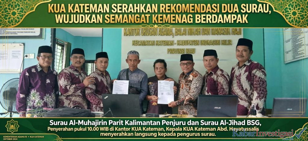 KUA KATEMAN SERAHKAN REKOMENDASI DUA SURAU, WUJUDKAN SEMANGAT KEMENAG BERDAMPAK